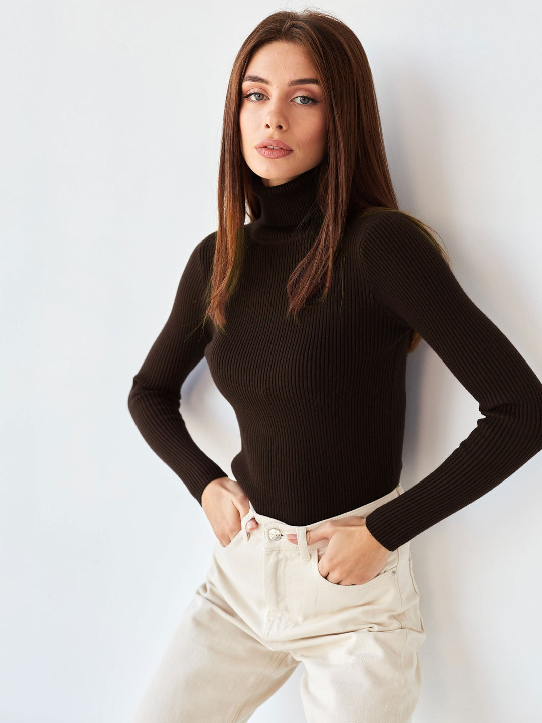 Dagny Cotton Ribbed Knit Turtleneck Sweater