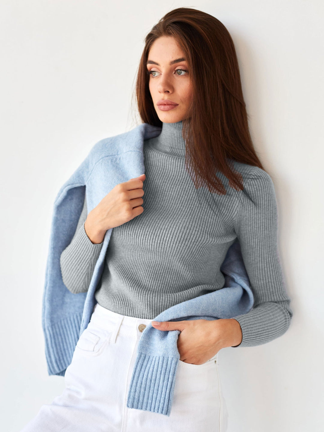 Dagny Cotton Ribbed Knit Turtleneck Sweater