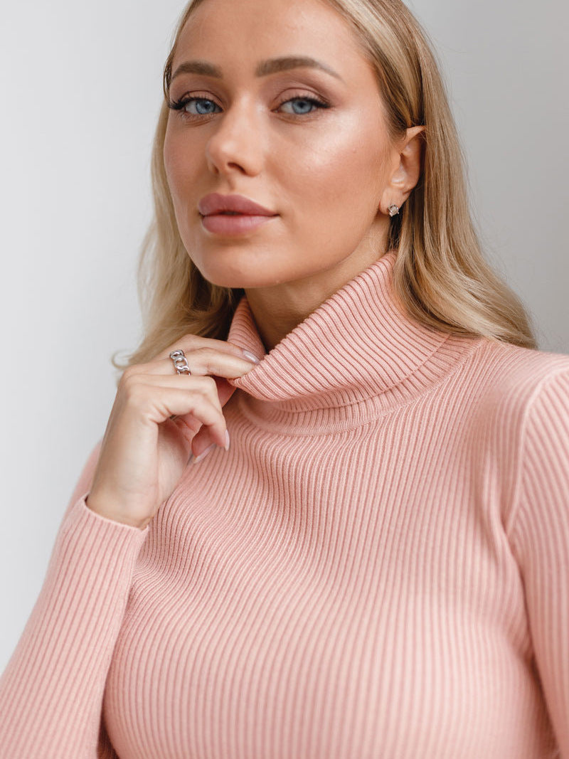 Dagny Cotton Ribbed Knit Turtleneck Sweater