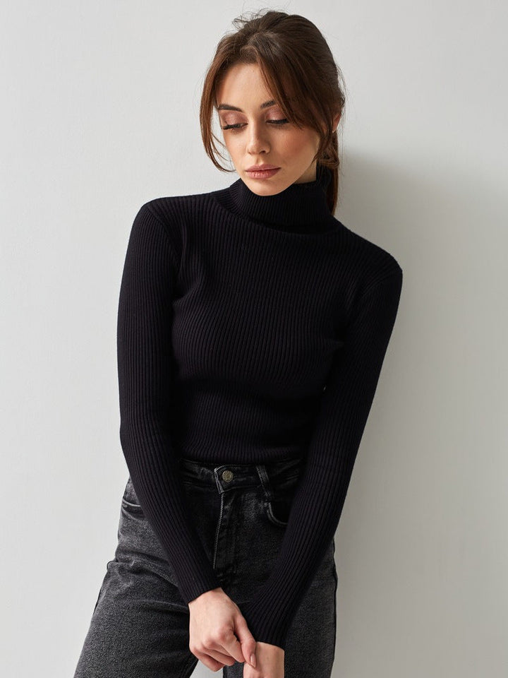 Dagny Cotton Ribbed Knit Turtleneck Sweater