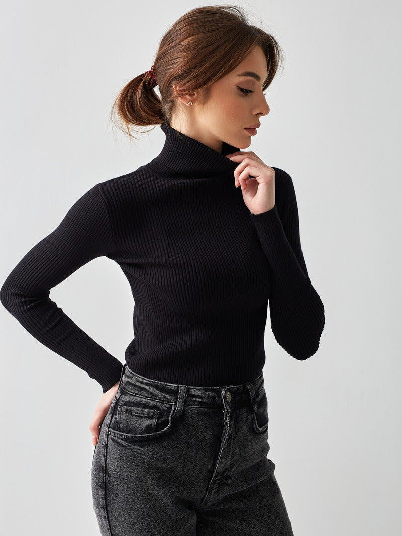 Dagny Cotton Ribbed Knit Turtleneck Sweater