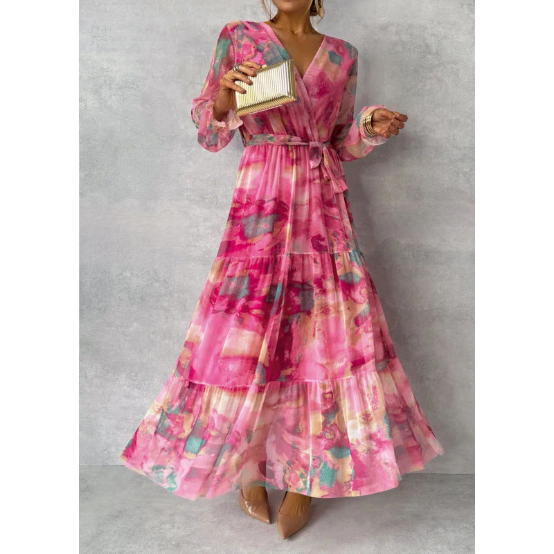 Trinity - Pleated V-Neck Boho Maxi Dress