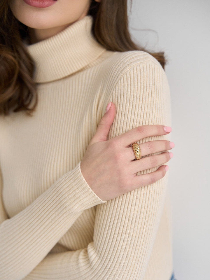 Dagny Cotton Ribbed Knit Turtleneck Sweater
