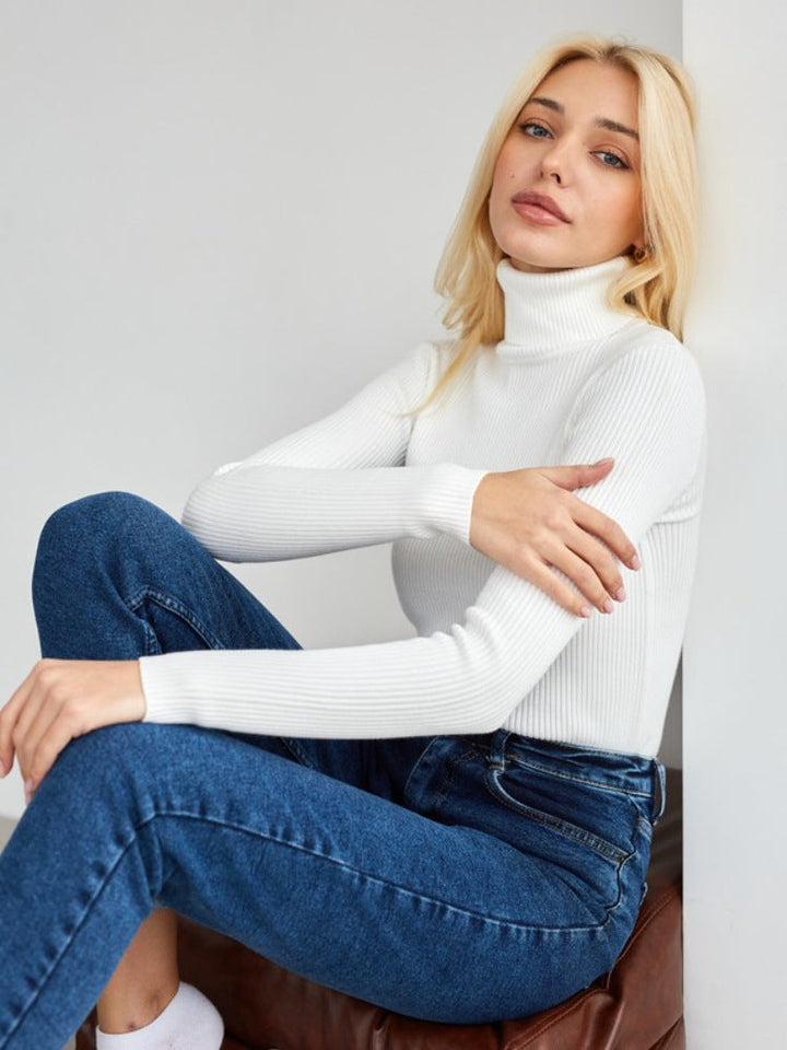 Dagny Cotton Ribbed Knit Turtleneck Sweater