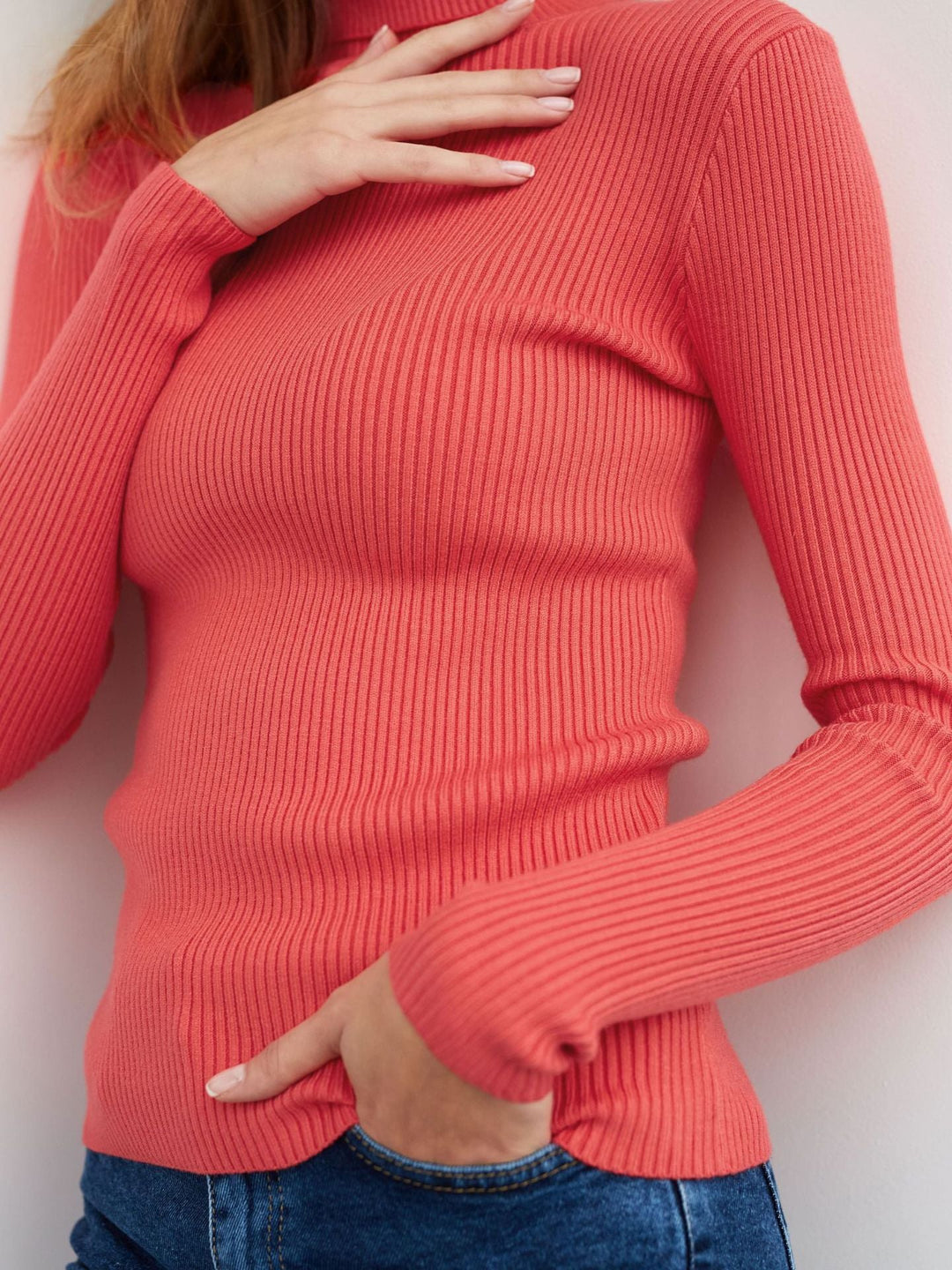 Dagny Cotton Ribbed Knit Turtleneck Sweater