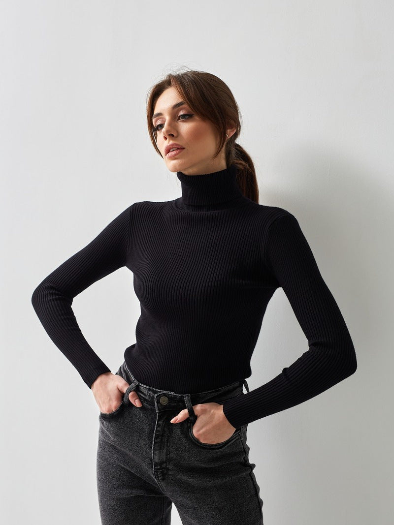 Dagny Cotton Ribbed Knit Turtleneck Sweater