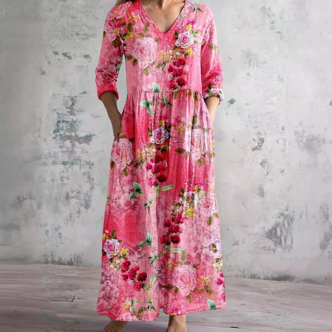 Ivory - Floral Whimsy Boho Maxi Dress