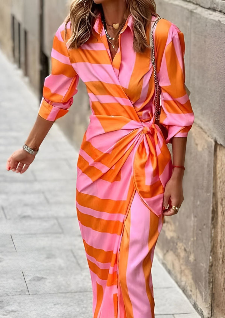 Olivia – Printed Waist-Cinching Shirt Dress