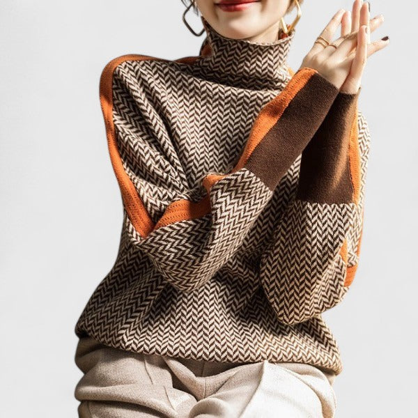 Eugenie Chevron Stripe High Collar Sweater