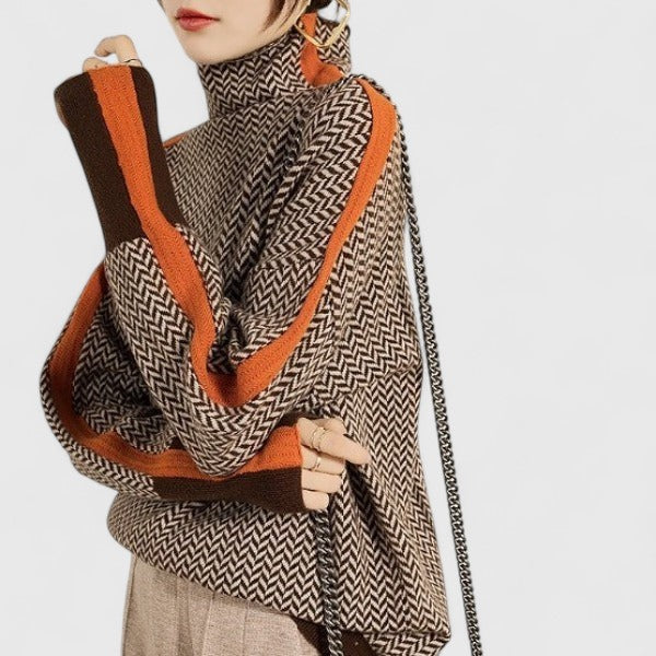 Eugenie Chevron Stripe High Collar Sweater