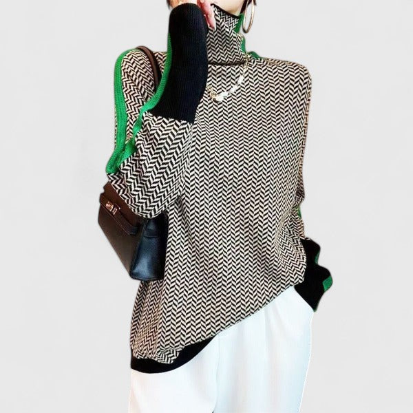 Eugenie Chevron Stripe High Collar Sweater