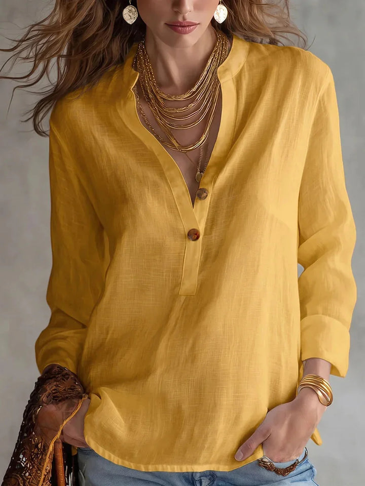 Aubrey | Women’s Breathable Linen Blend Blouse with Long Sleeves and Button Front