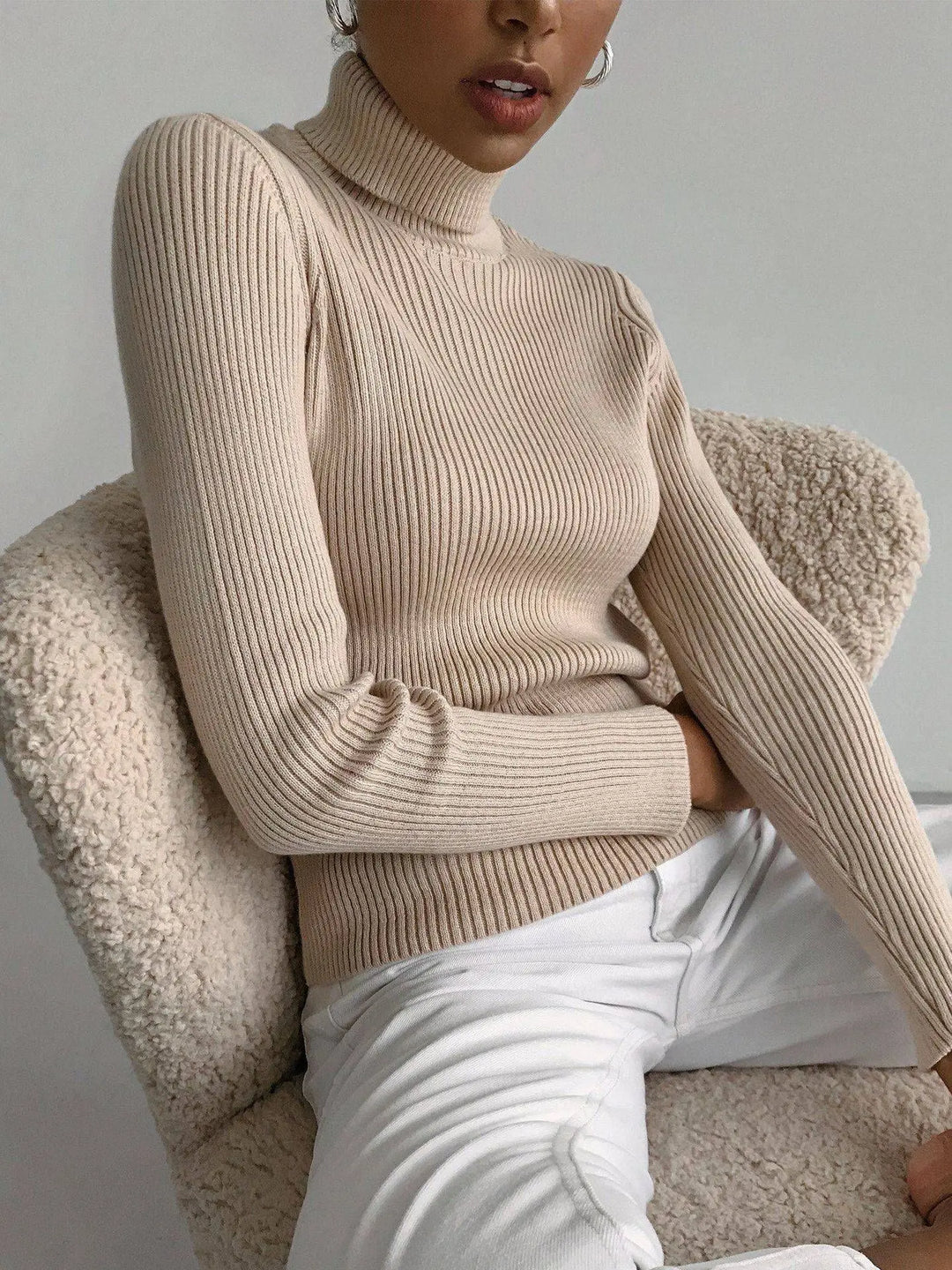 Dagny Cotton Ribbed Knit Turtleneck Sweater