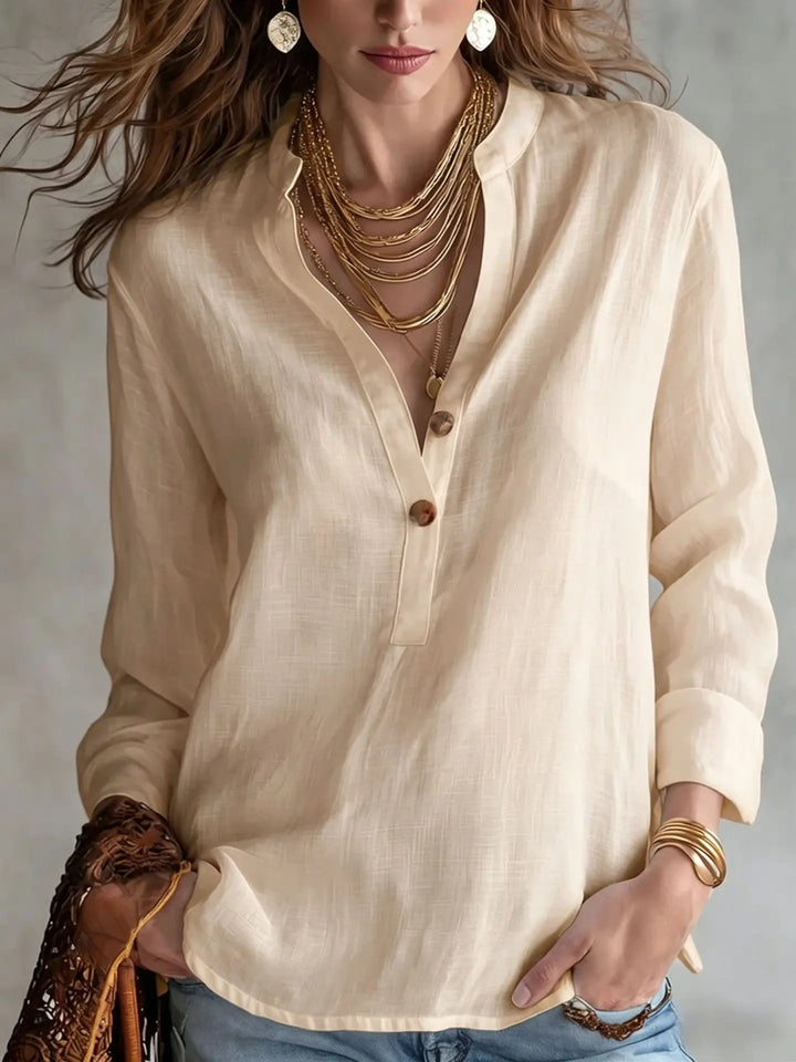 Aubrey | Women’s Breathable Linen Blend Blouse with Long Sleeves and Button Front