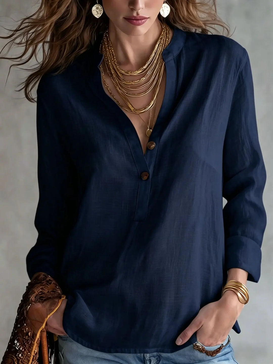 Aubrey | Women’s Breathable Linen Blend Blouse with Long Sleeves and Button Front