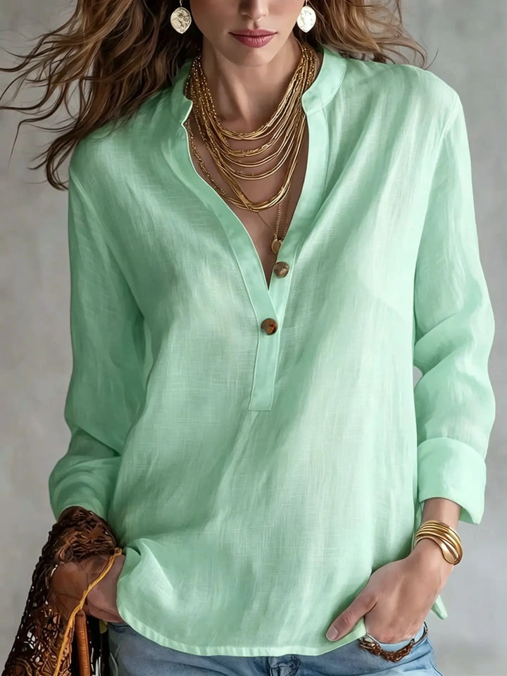 Aubrey | Women’s Breathable Linen Blend Blouse with Long Sleeves and Button Front