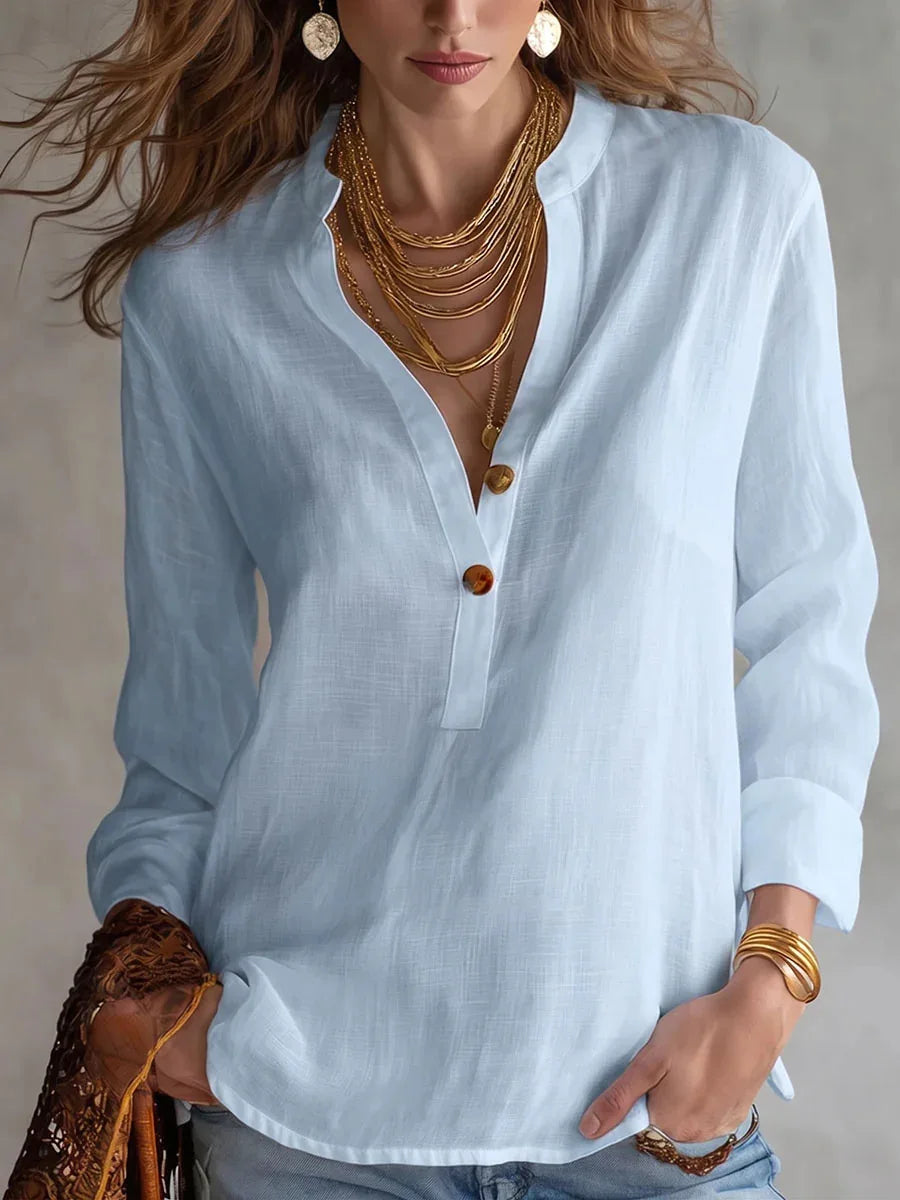 Aubrey | Women’s Breathable Linen Blend Blouse with Long Sleeves and Button Front