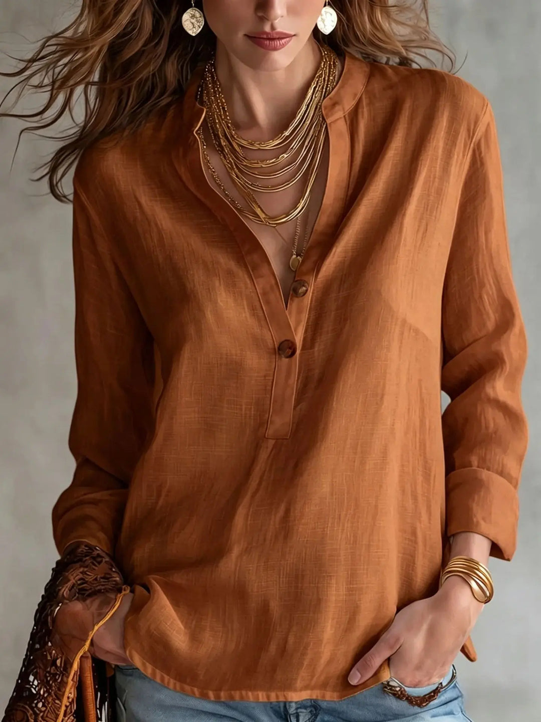 Aubrey | Women’s Breathable Linen Blend Blouse with Long Sleeves and Button Front