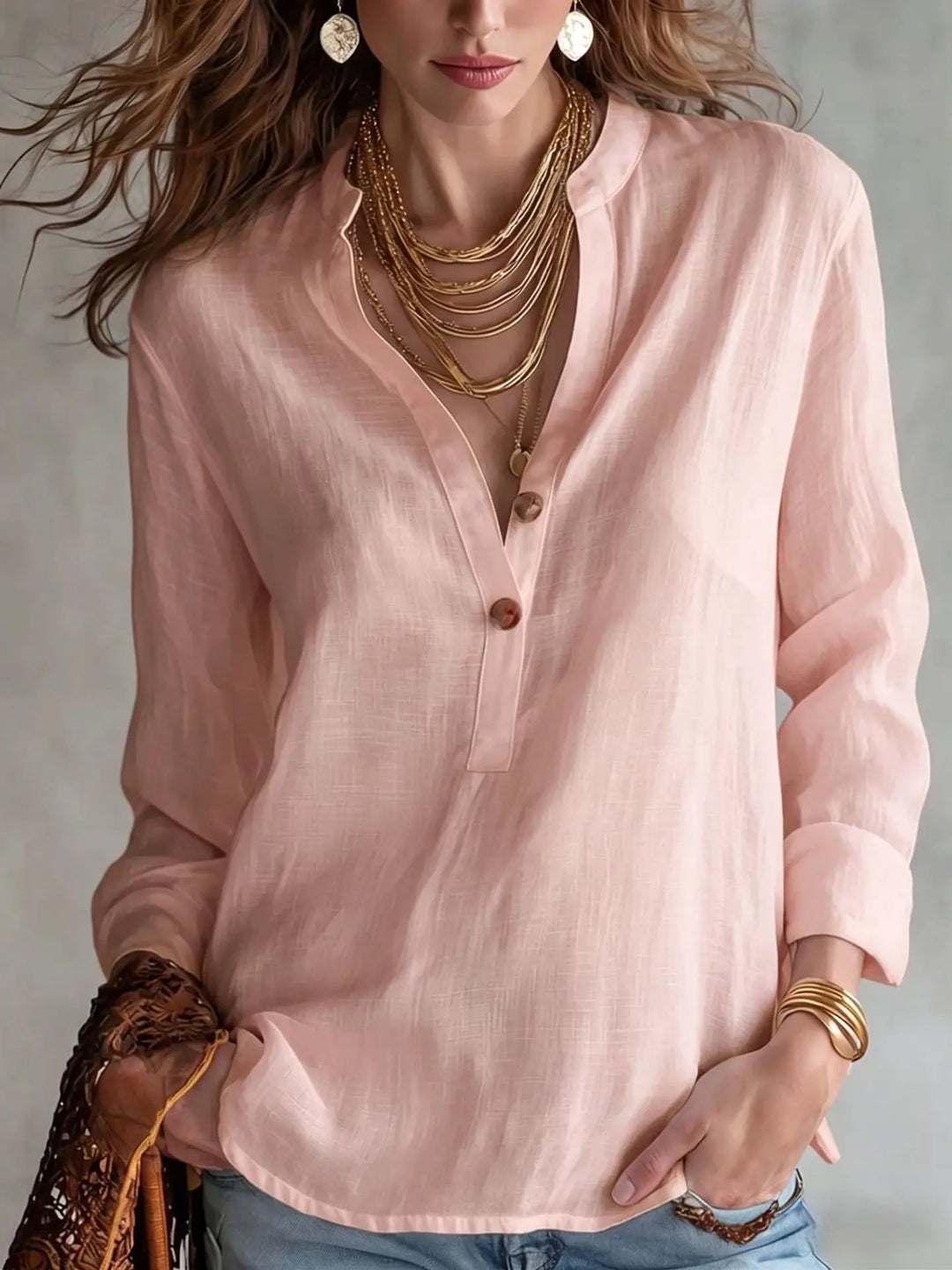 Aubrey | Women’s Breathable Linen Blend Blouse with Long Sleeves and Button Front