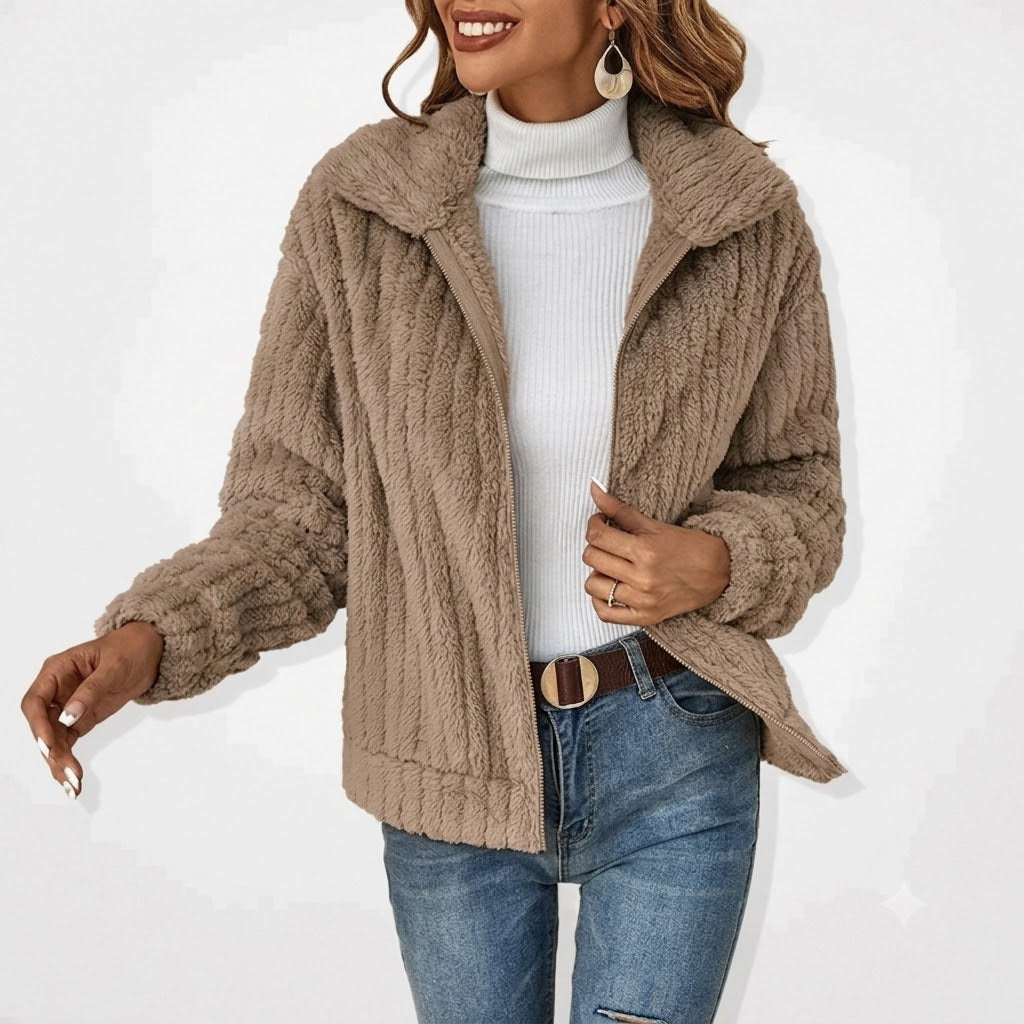 Sable | Women’s Plush Zip-Front Jacket with Notched Collar