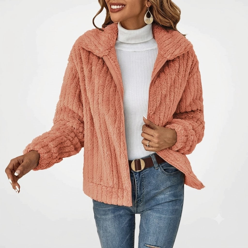 Sable | Women’s Plush Zip-Front Jacket with Notched Collar