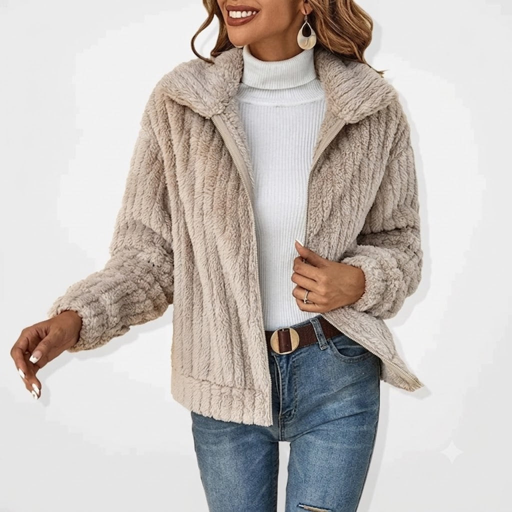 Sable | Women’s Plush Zip-Front Jacket with Notched Collar