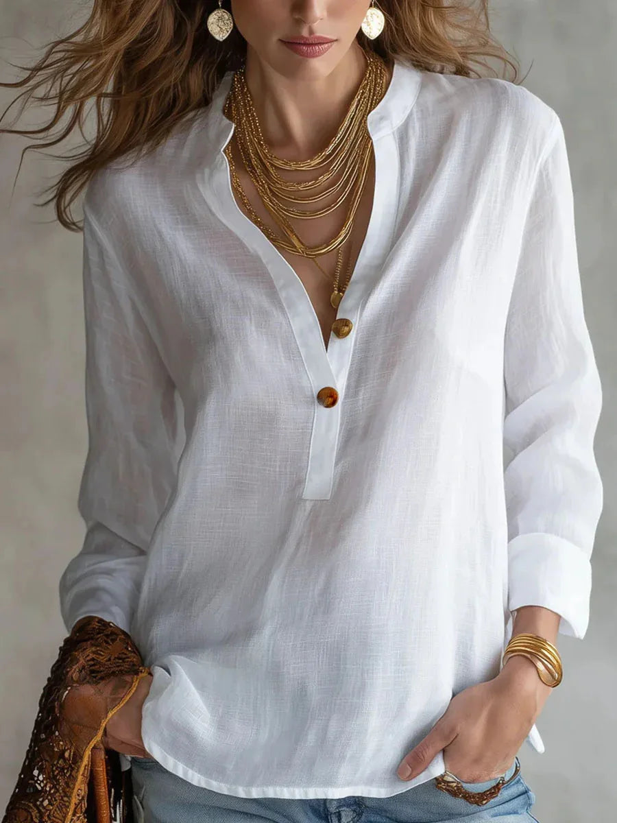 Aubrey | Women’s Breathable Linen Blend Blouse with Long Sleeves and Button Front