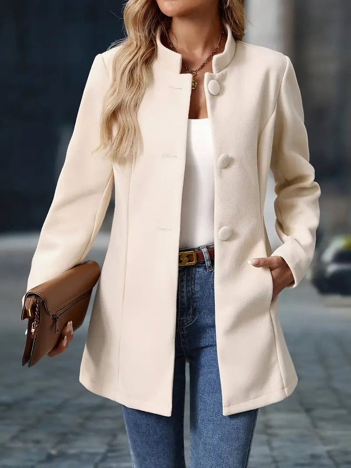 Camille | Women’s Mid-Length Stand Collar Coat with Pockets