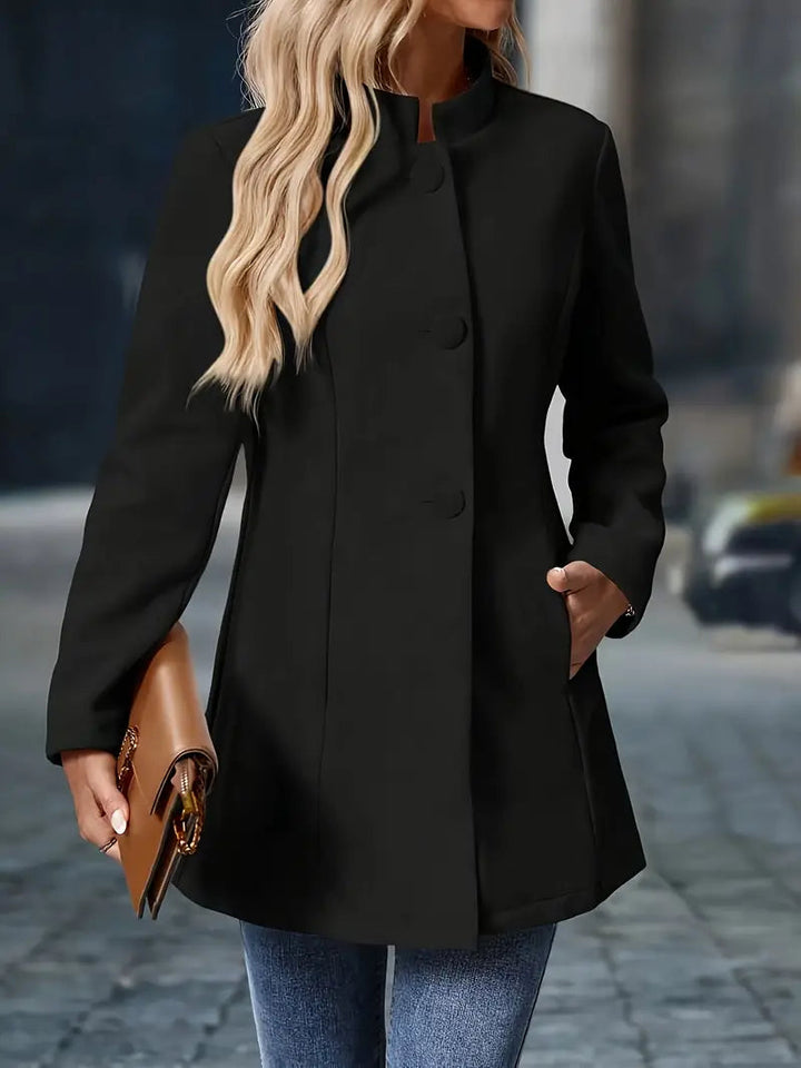 Camille | Women’s Mid-Length Stand Collar Coat with Pockets