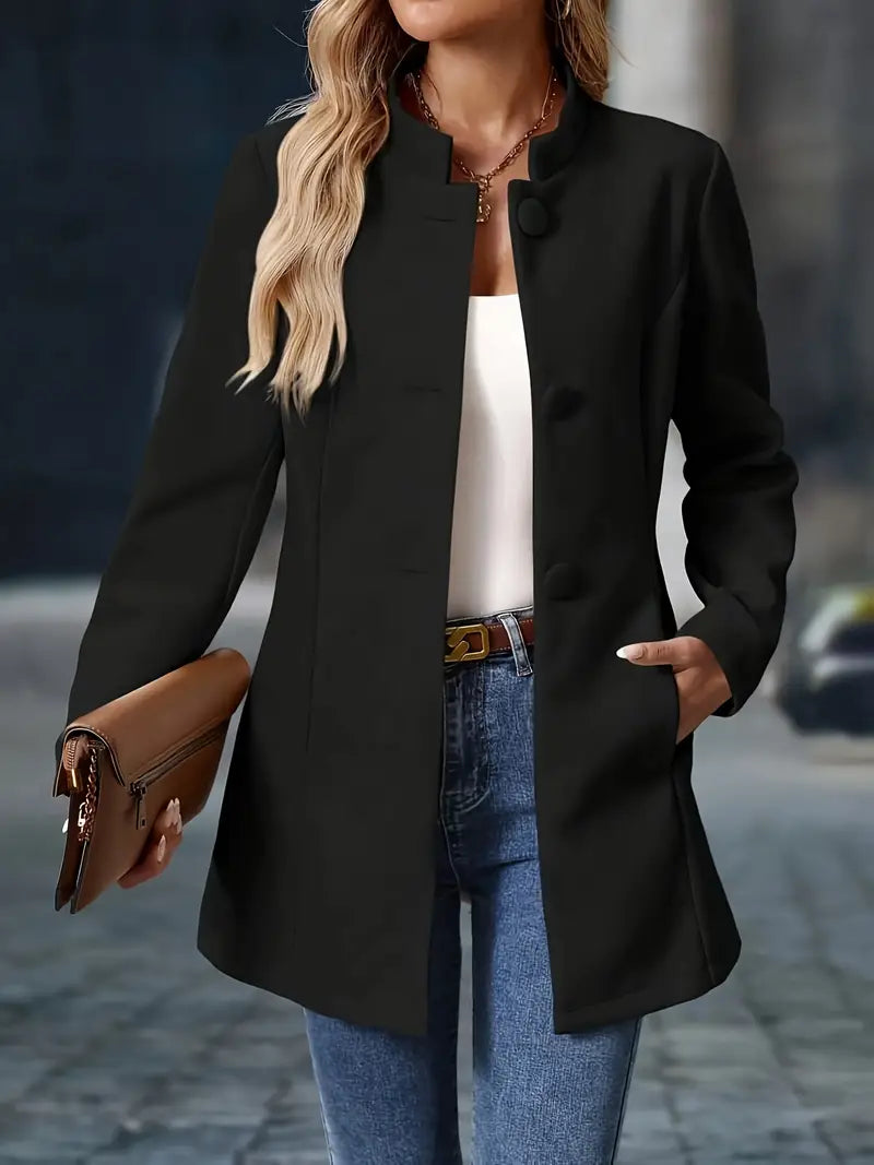 Camille | Women’s Mid-Length Stand Collar Coat with Pockets