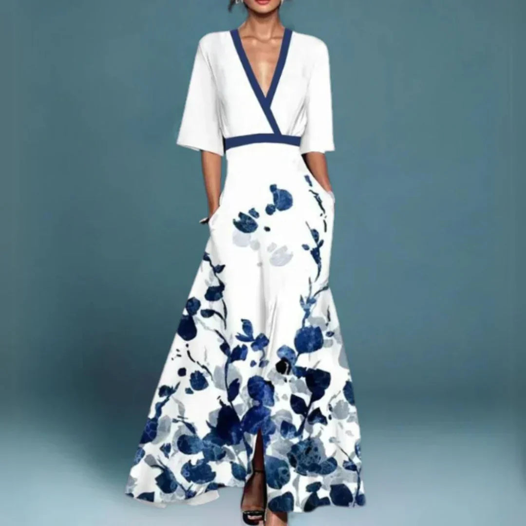 Ruby | Belted V-Neck Floral Maxi Dress