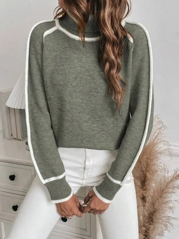 Elise | Women’s Contrast Trim Crew Neck Sweater