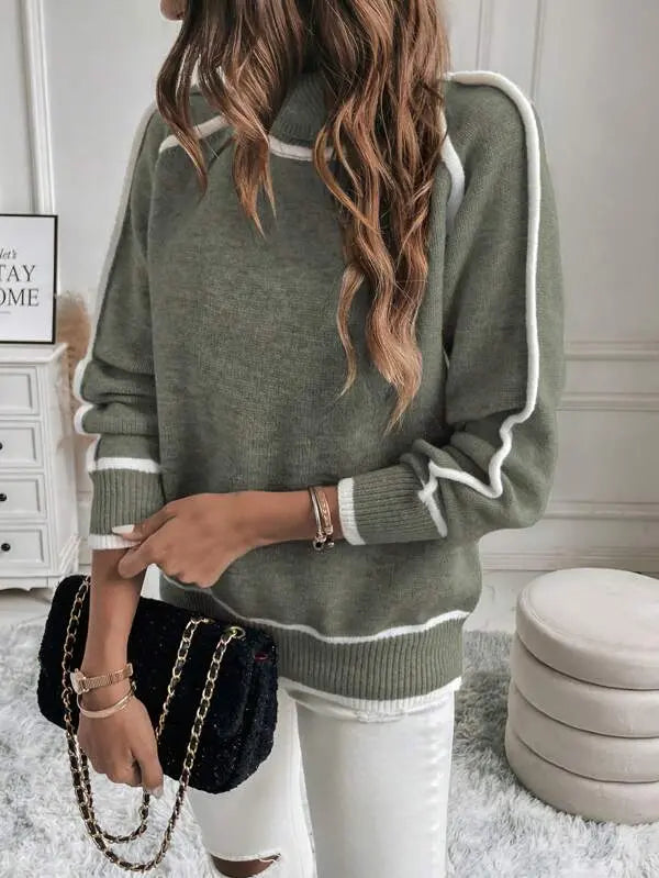 Elise | Women’s Contrast Trim Crew Neck Sweater