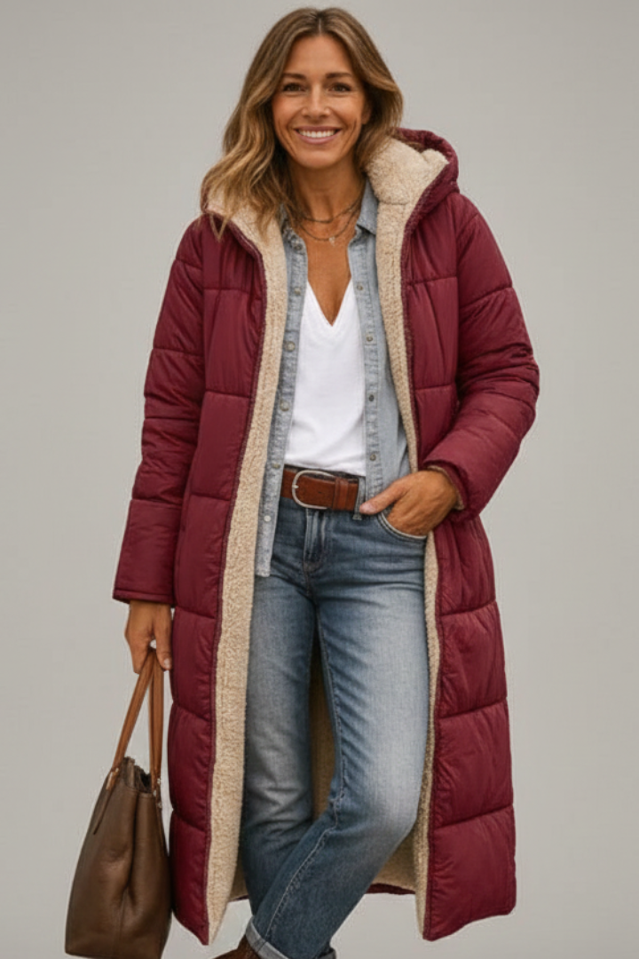 Allison | Womens Long Quilted Coat with Hood | Full Zip, Lined, Side Pockets | Black, Beige, Army Green and More S-5XL