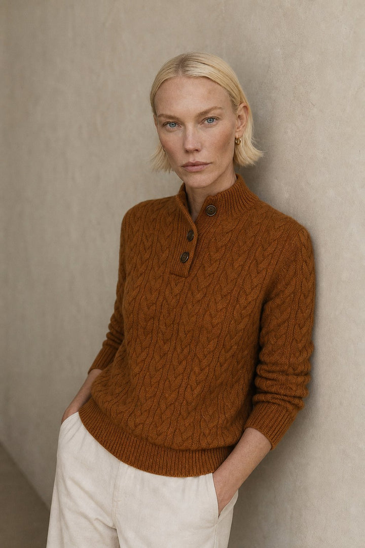Arden | Button Neck Cable Knit Sweater