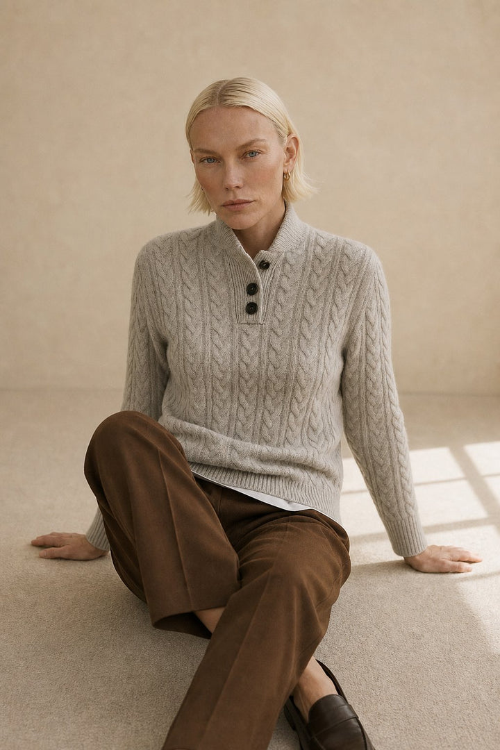 Arden | Button Neck Cable Knit Sweater