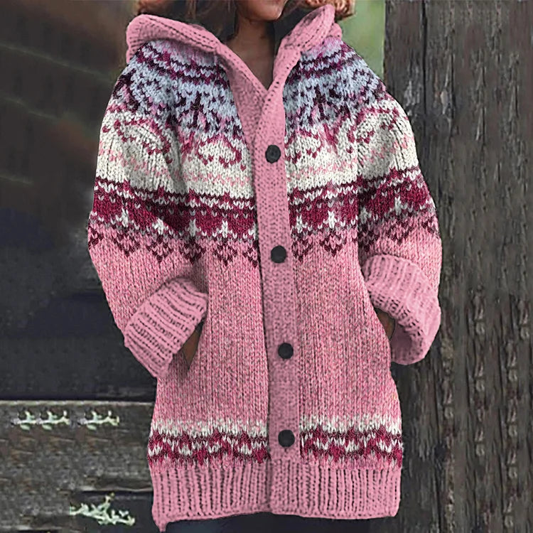 Freya | Women’s Fair Isle Hooded Longline Cardigan