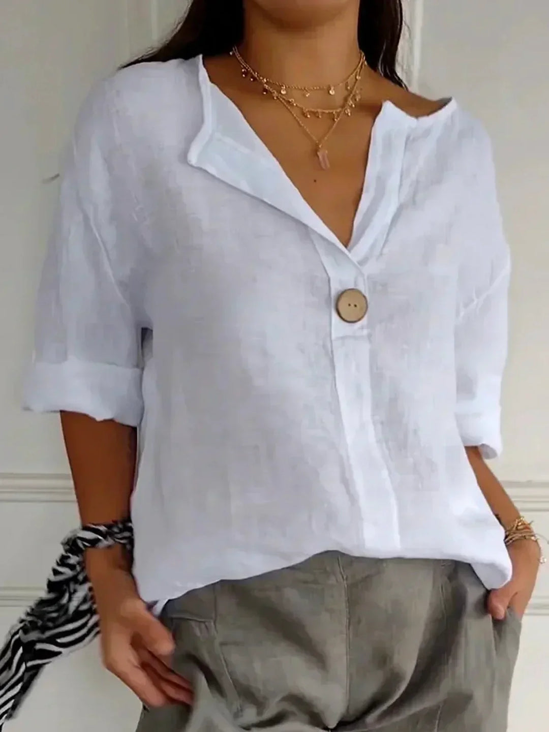 Evania - Casual Loose Linen Button Top