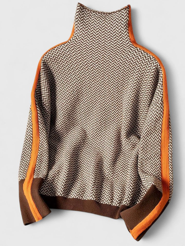 Eugenie Chevron Stripe High Collar Sweater