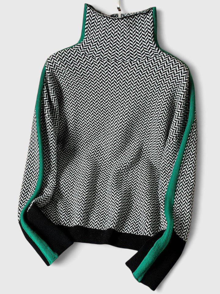 Eugenie Chevron Stripe High Collar Sweater