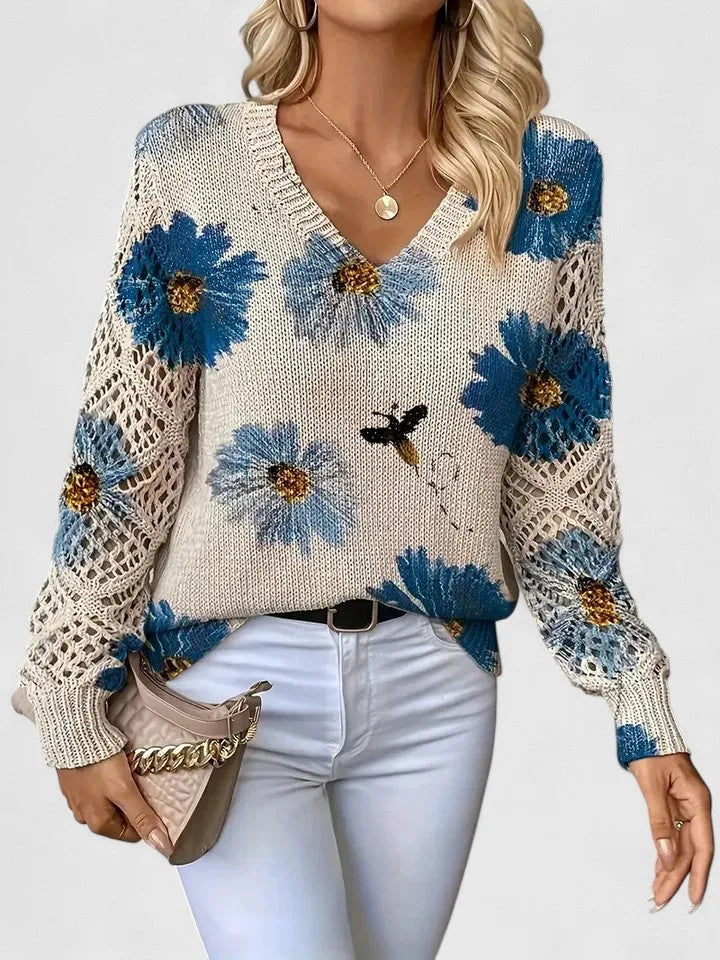 Rosalie | Floral V-Neck Knit Sweater