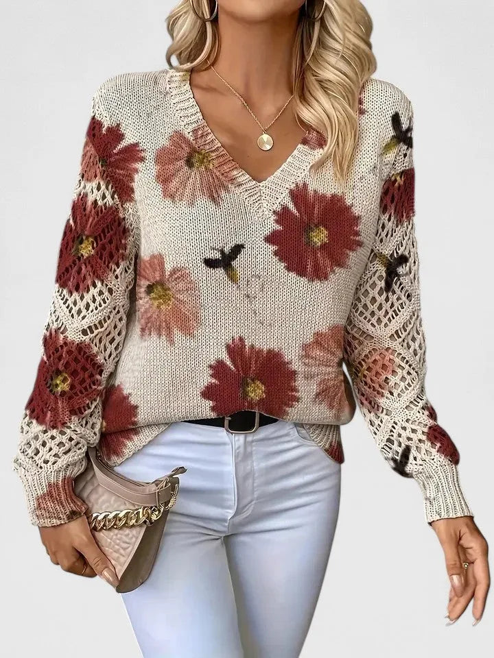 Rosalie | Floral V-Neck Knit Sweater