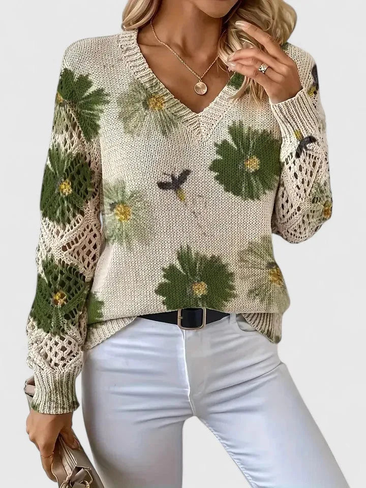 Rosalie | Floral V-Neck Knit Sweater