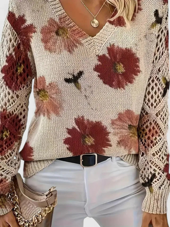 Rosalie | Floral V-Neck Knit Sweater