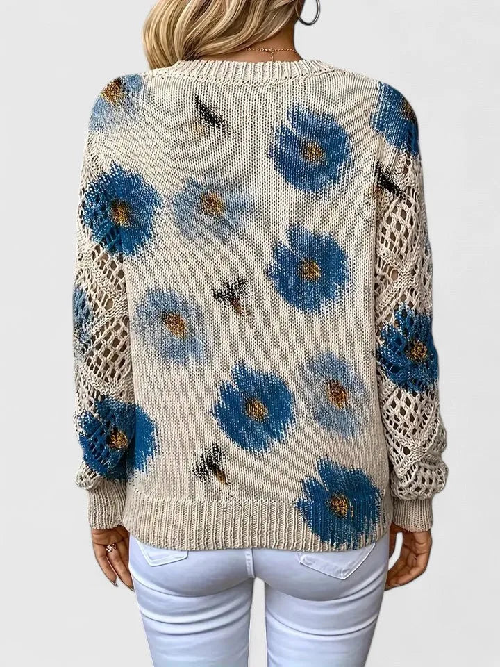 Rosalie | Floral V-Neck Knit Sweater