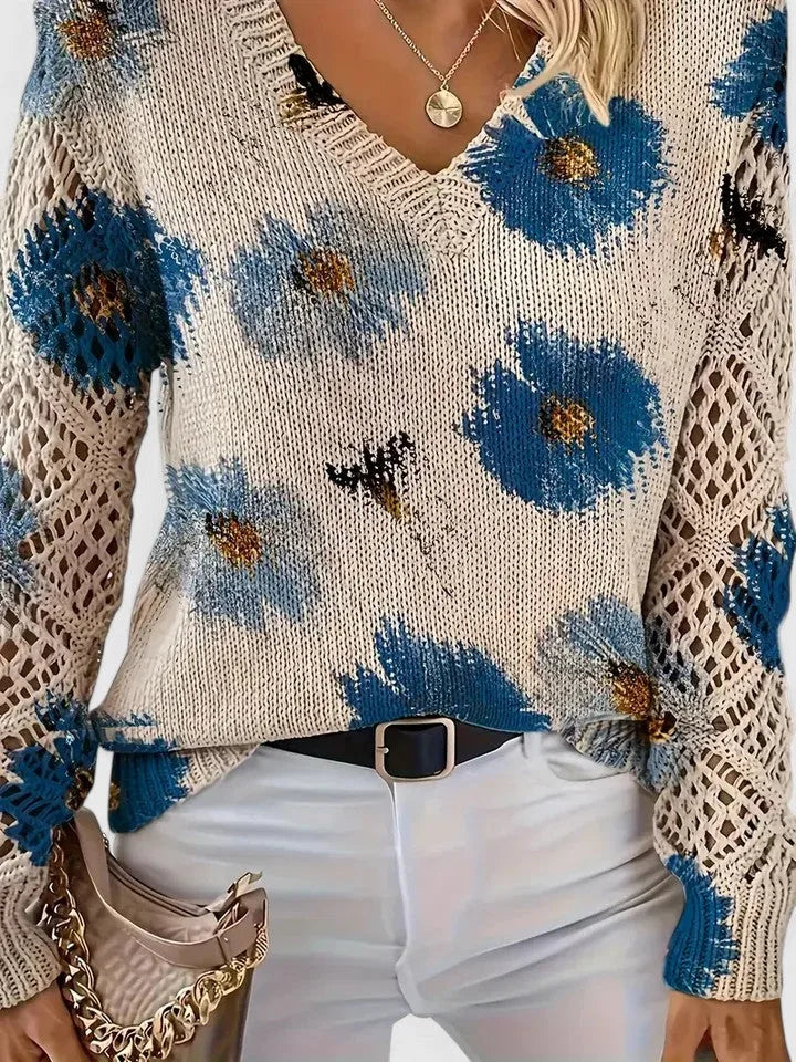 Rosalie | Floral V-Neck Knit Sweater