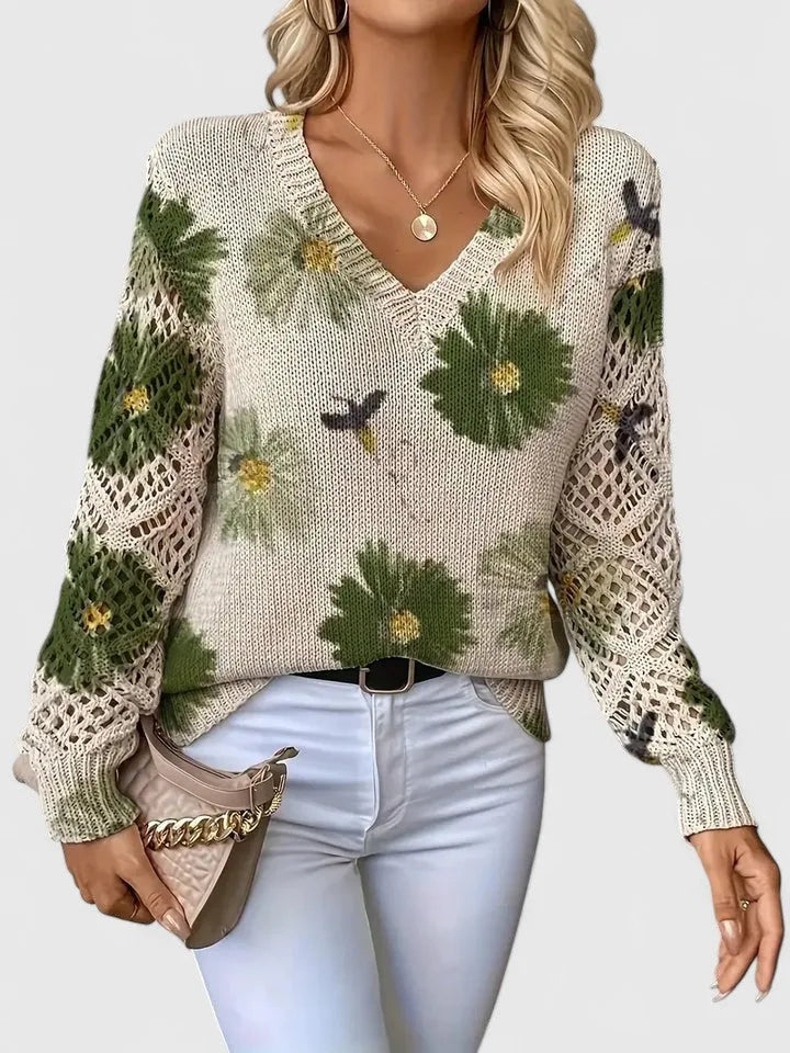 Rosalie | Floral V-Neck Knit Sweater