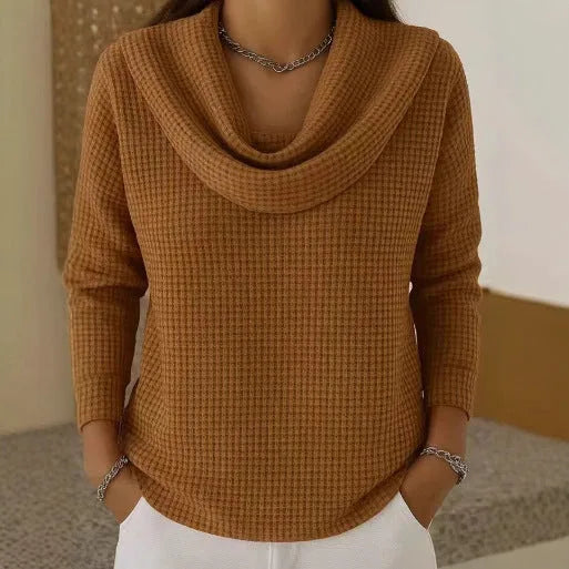 Camille | Waffle Knit Cowl Neck Sweater for Cozy Everyday Wear