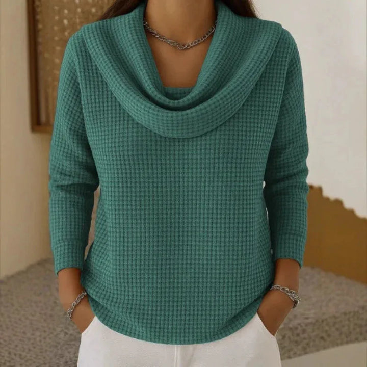 Camille | Waffle Knit Cowl Neck Sweater for Cozy Everyday Wear