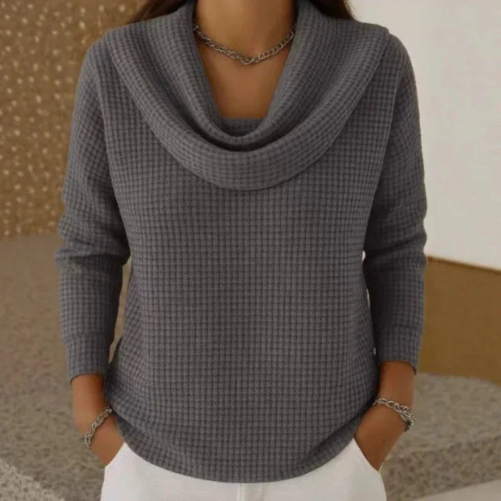 Camille | Waffle Knit Cowl Neck Sweater for Cozy Everyday Wear